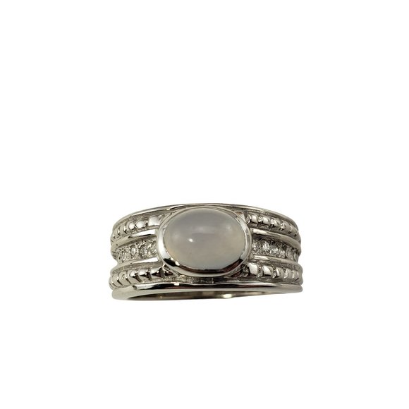 Vintage 18 Karat White Gold Moonstone and Diamond Ring Size 7.75 #10670 - Picture 1 of 8